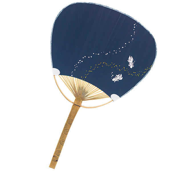 竹うちわ　紺地金魚