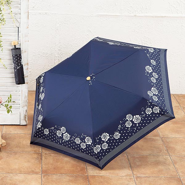 ローズドットボーダー 晴雨兼用折りたたみ傘
