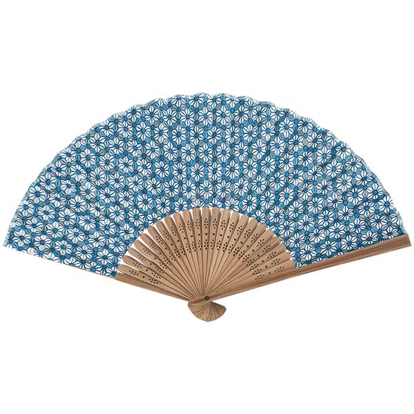 紙扇子 麻の葉文様（友禅紙）