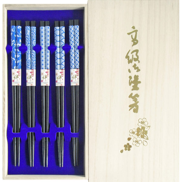 塗箸 陶器柄 5膳桐箱入