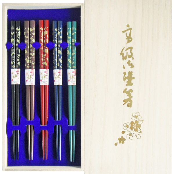 塗箸 鶴亀 5膳桐箱入