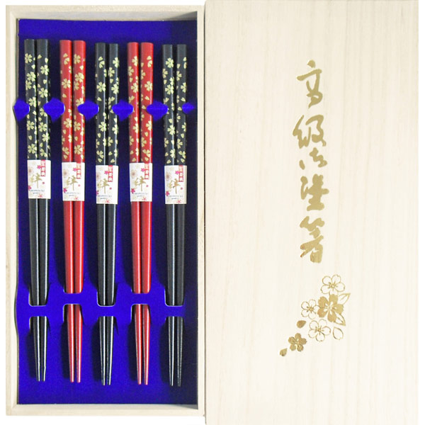 乾漆塗箸 金小花 5膳桐箱入
