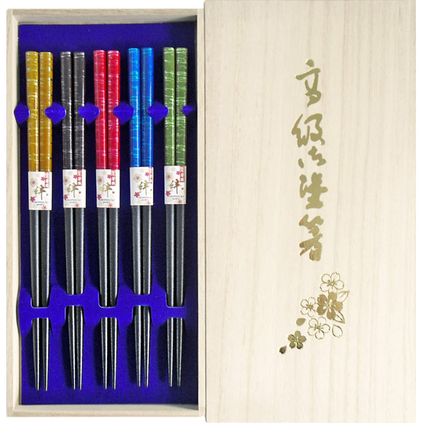 塗箸 染かすり 5膳桐箱入