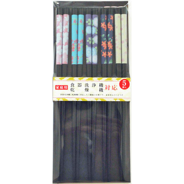 黒塗箸 伊勢型紙調 5膳組（食器洗浄機対応）
