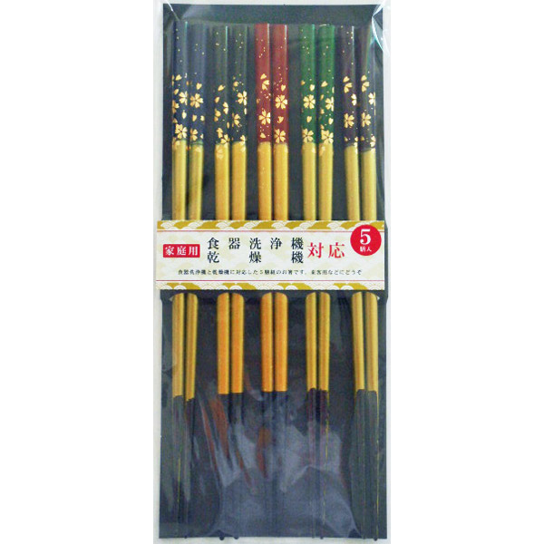 塗箸 光琳金舞桜 5膳組（食器洗浄機対応）