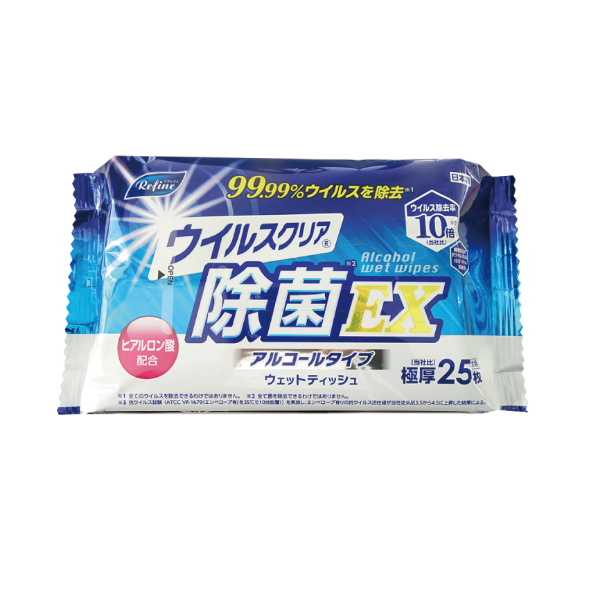 リファインウイルスクリア除菌極厚大判ウエットティッシュ25枚入 アルコールタイプ