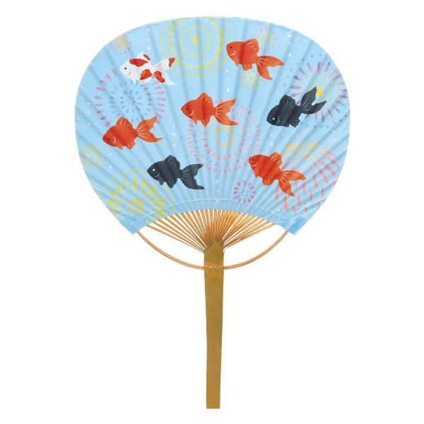 小丸型竹うちわ 花火金魚
