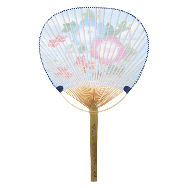 中万型竹うちわ 朝顔金魚
