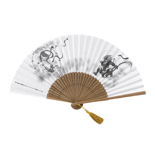 抗菌紙扇子　唐木中彫 アマビエ（風神雷神）房付き