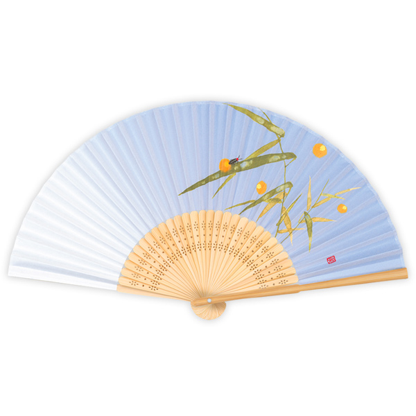 抗菌紙扇子　白竹中彫 笹にホタル
