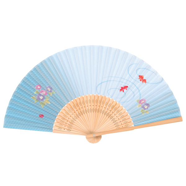 抗菌紙扇子　白竹中彫 金魚