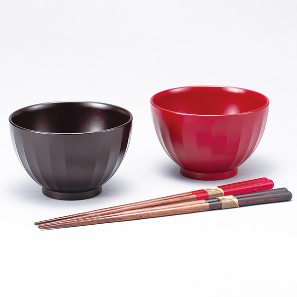 吟朱・溜 夫婦汁椀（箸付）