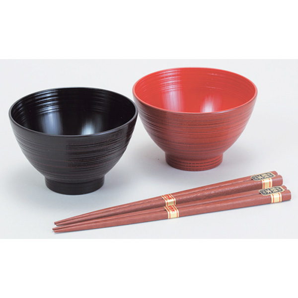 山中塗 刷毛目汁椀ペア 根来・曙（箸付）