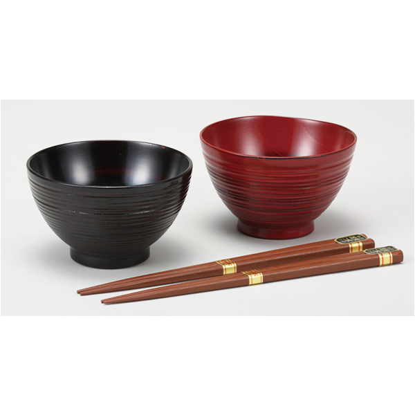 3.6夫婦千筋汁椀 根来・曙（箸付）