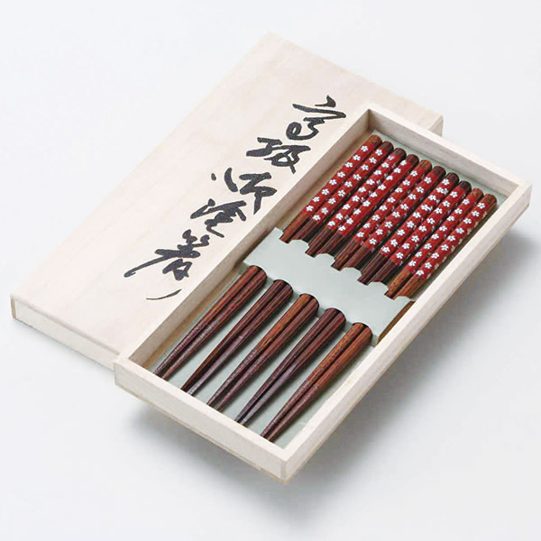 滑り止め木箸揃 木箱入（朱）