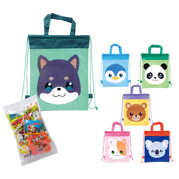 アニマル巾着バッグ付き駄菓子パック6点セット