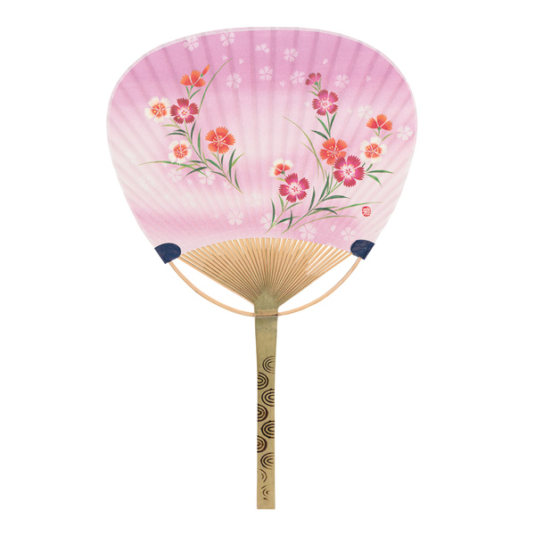 中万月竹うちわ すだれ貼 なでしこ
