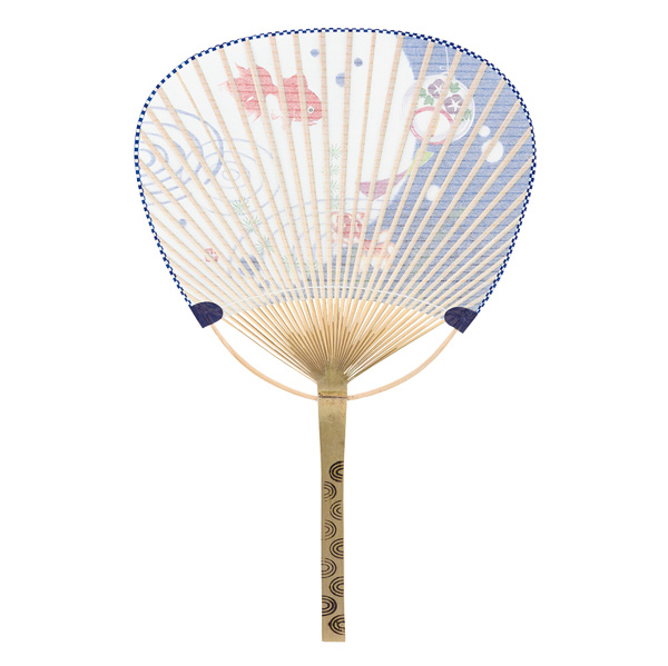 中万月竹うちわ すだれ貼 金魚