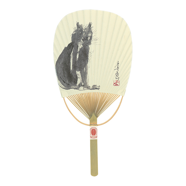 竹うちわ 小判型 福ねこ