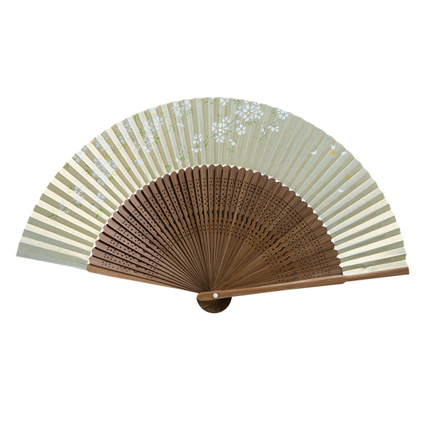 婦人用高級絵付扇子 唐木中彫 大短地 金パール地 桜（香り付）