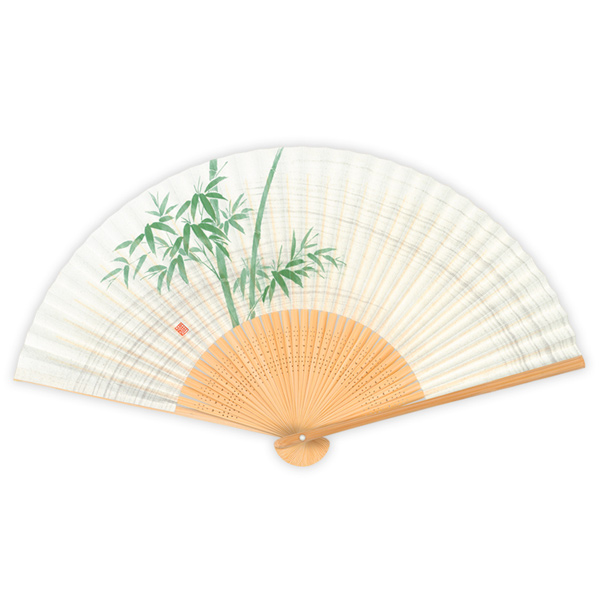 紳士用紙扇子 白竹中彫 竹に雀（香り付）