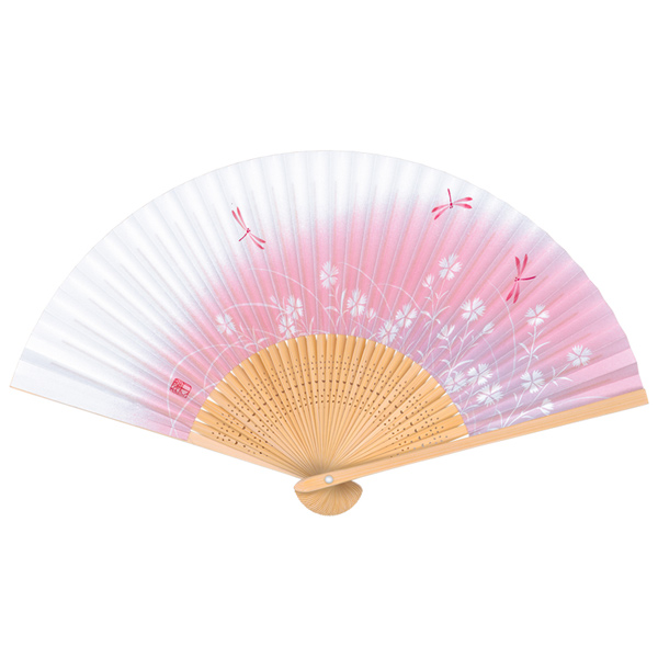 婦人用紙扇子 白竹中彫 花にうさぎ（香り付）