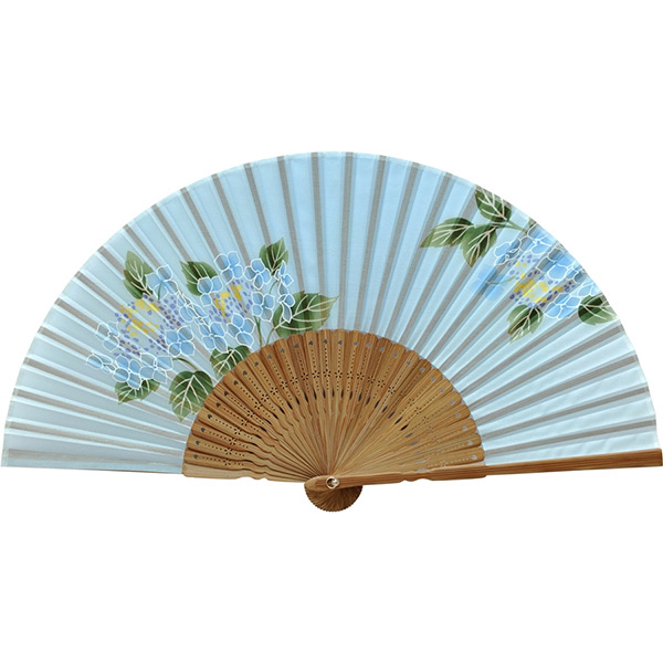 婦人用シルク扇子 あじさい 青