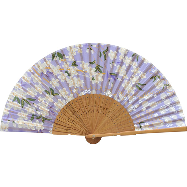 婦人用シルク扇子 山桜 紫