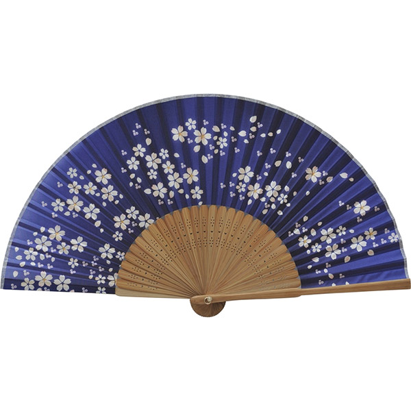 婦人用シルク扇子 桜花 青