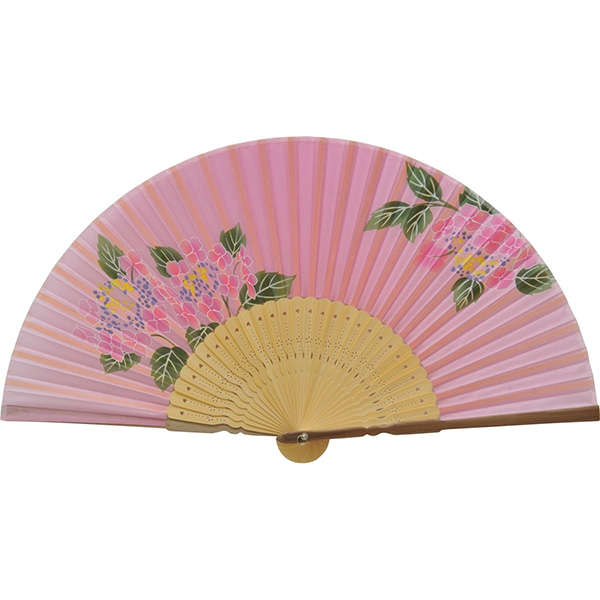 婦人用シルク扇子 アジサイ ピンク