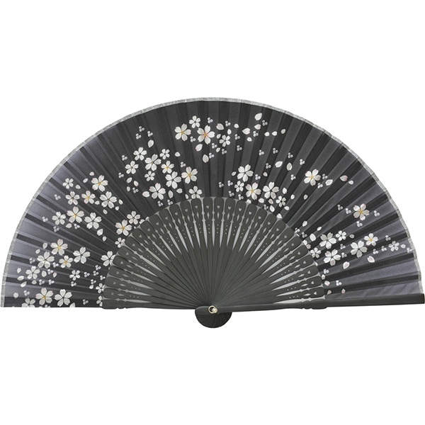 婦人用シルク扇子 桜花 黒
