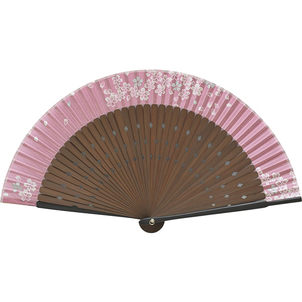 婦人用シルク扇子 酔桜 薄紅梅 短地