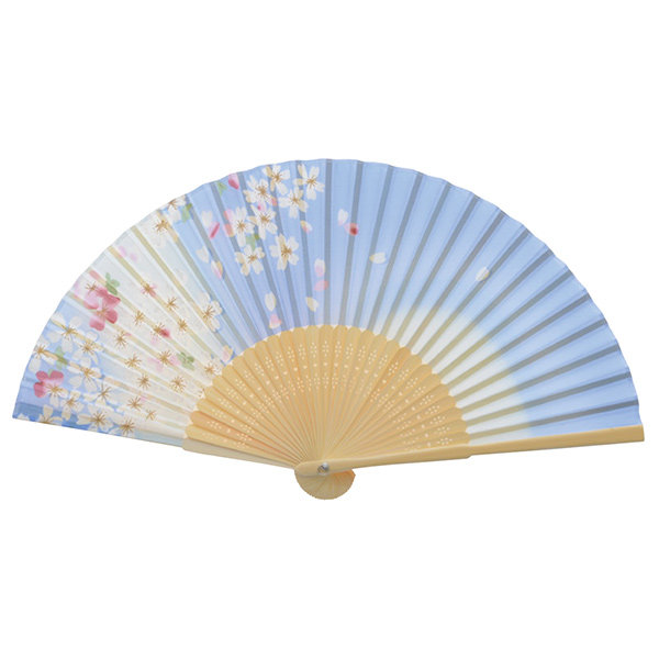 婦人用シルク扇子 あお空桜 水色
