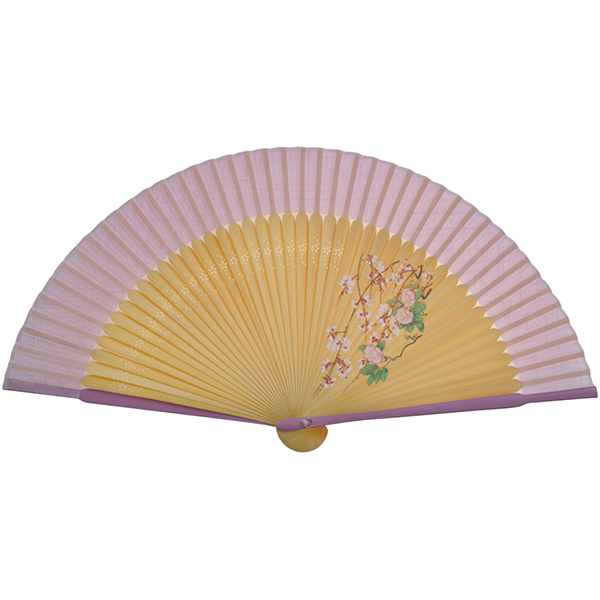 婦人用綿扇子 椿 桃花色 短地＋ペインテックス