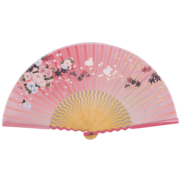 婦人用シルク扇子 うさぎと桜 ピンク WP