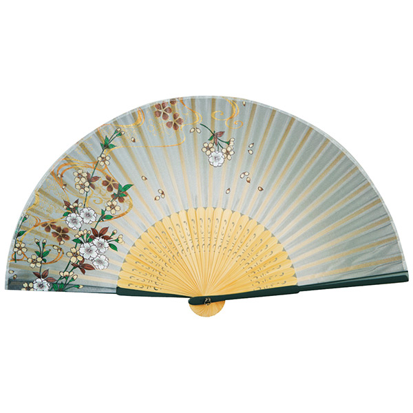 婦人用シルク扇子 艶桜 グレー WP