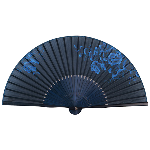 婦人用シルク扇子 牡丹 青 WP