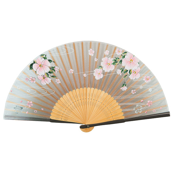 婦人用シルク扇子 華麗な桜 ベージュ WP