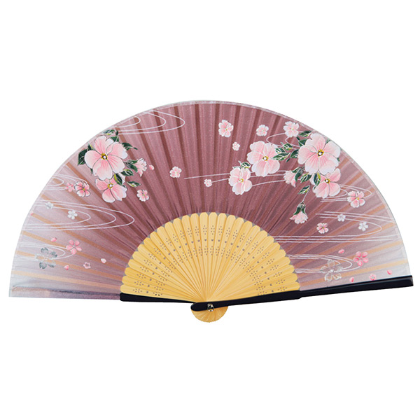婦人用シルク扇子 華麗な桜 モーブ WP