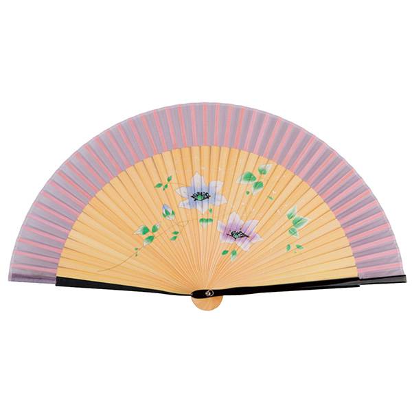 婦人用シルク扇子 鉄線花 ピンク 短地＋ペインテックス