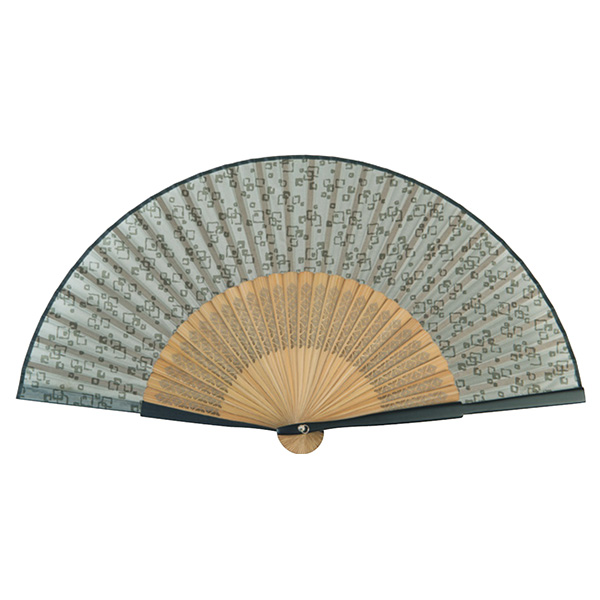 紳士用シルク扇子 黒菱 グレー