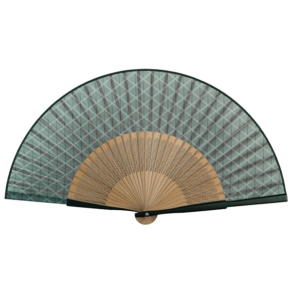 紳士用シルク扇子 市松 グレー
