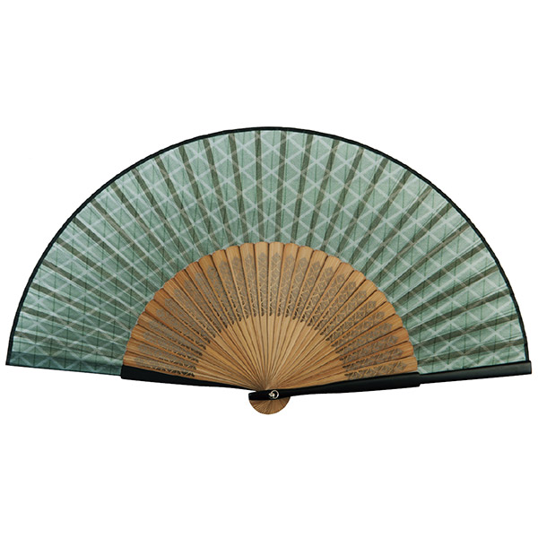 紳士用シルク扇子 市松 カーキ