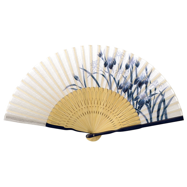 婦人用布扇子 白藍 菖蒲