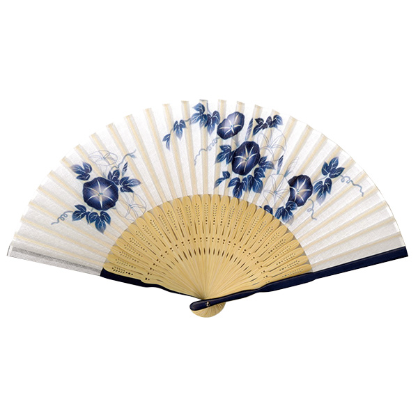 婦人用布扇子 白藍 朝顔