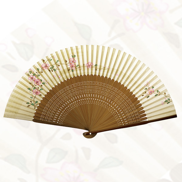 婦人用 純国産紙扇子 大短地手描絵 桜