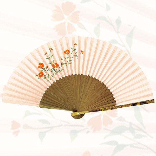 婦人用 純国産紙扇子 親斑竹中短地手描絵 撫子