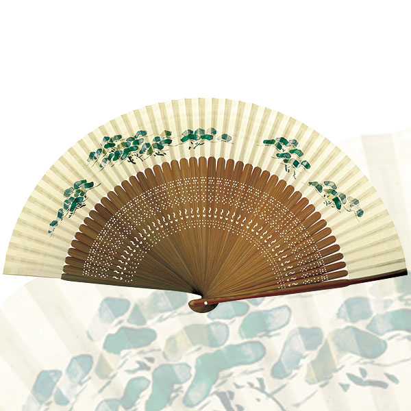 紳士用 純国産紙扇子 大短地手描絵 松
