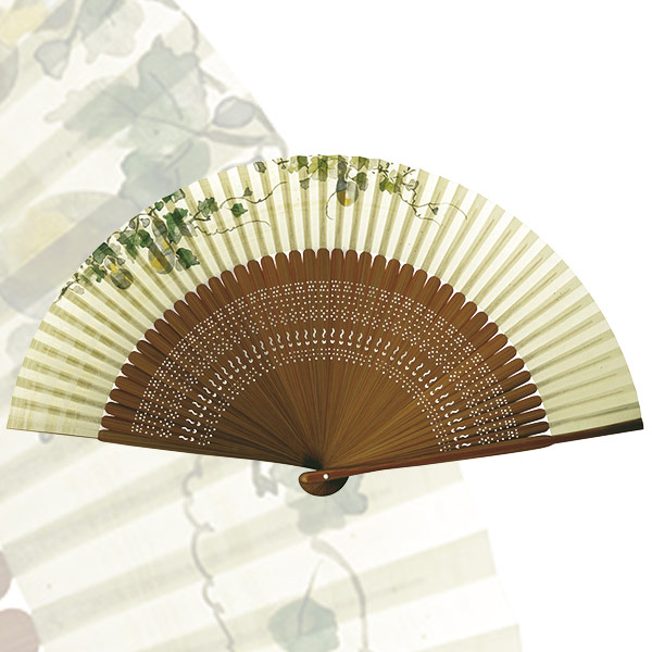 紳士用 純国産紙扇子 大短地手描絵 瓢箪