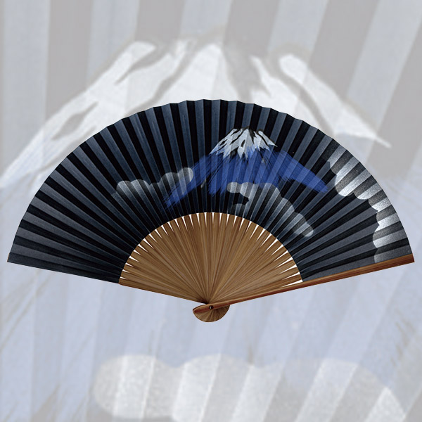 紳士用 純国産紙扇子 漉き地両面絵 富士山